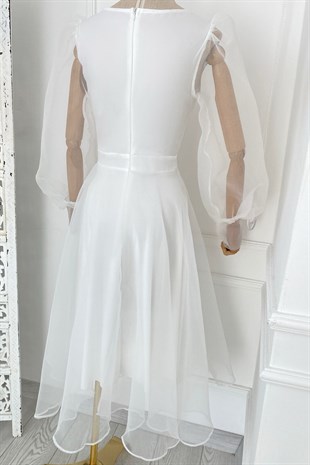 G0022 Tül Tasarım Elbise Beyaz