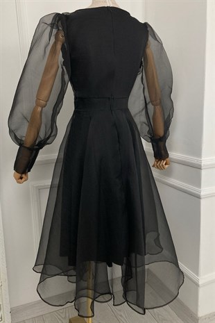 G0022 Tül Tasarım Elbise Siyah